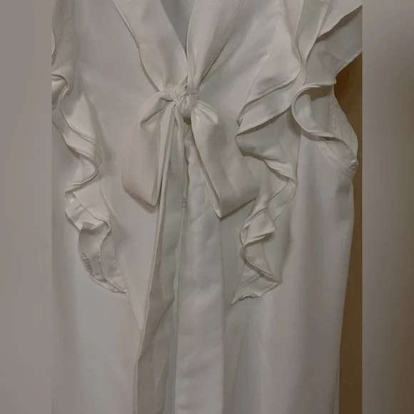 SHEIN Elegant White Ruffled Blouse Neck Tie Sz Small - Picture 4 of 7
